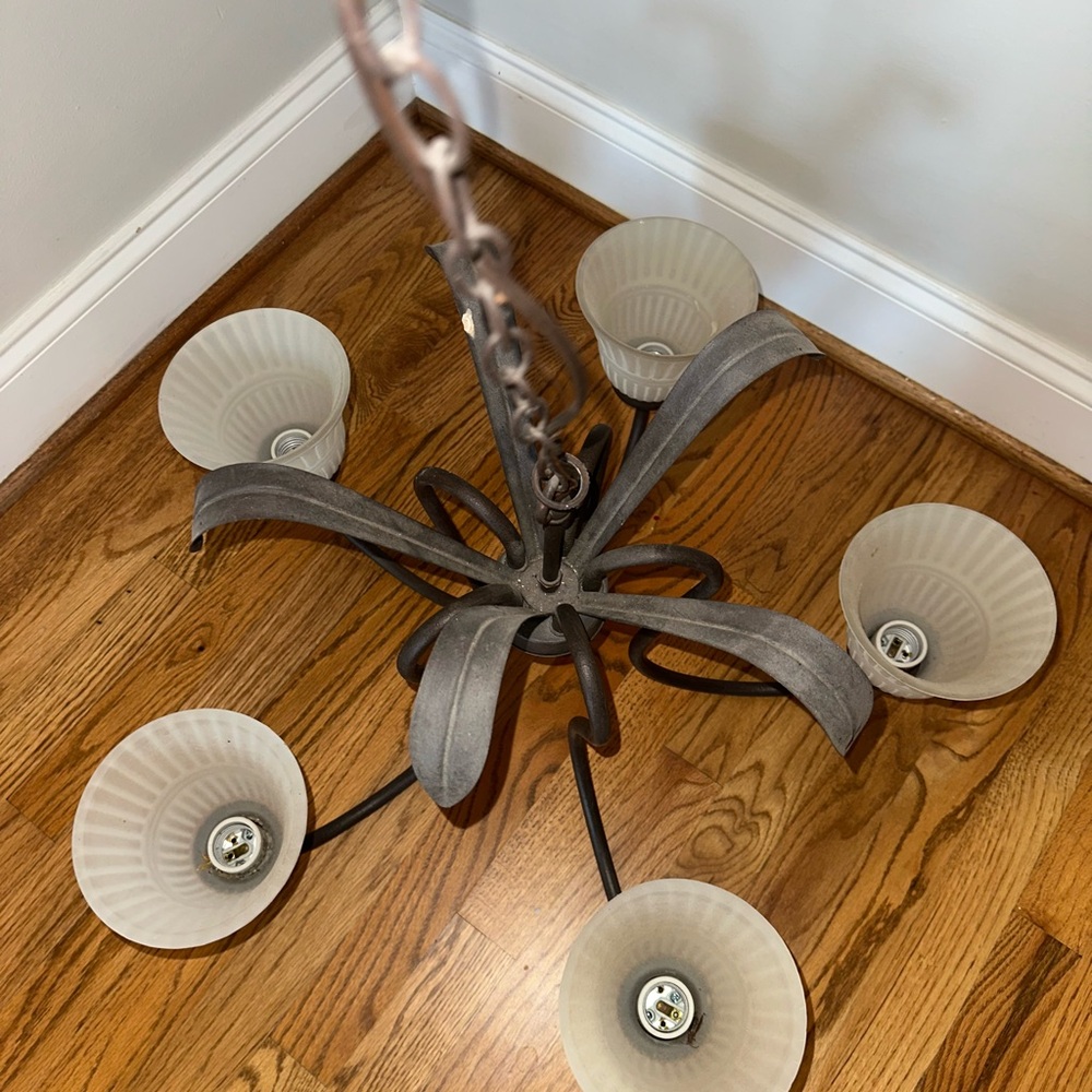 Elegant Gray Metal Chandelier with Cream Shades